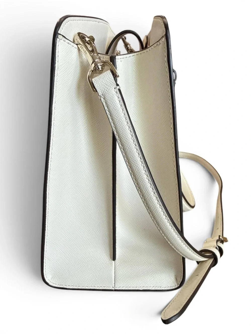 Kate Spade Perry Ivory White Leather Satchel V095 Meringue Gold Logo Adj Strap